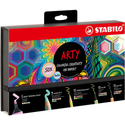 STABILO BOSS ORIGINAL, Woody 3 in 1, aquacolor, Pen 68 en point 88 - Creative ARTY Mix Set In Luxe Box - Met 50 Stuks