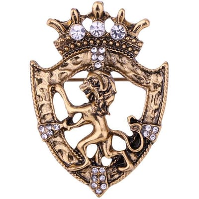Retro Leeuw Kristal Broche Pins Dieren Kroon Revers Pin Corsage Heren Shirt Pak Kraag Pins Mode Sieraden Colthing Accessoires antiek gouden kleur