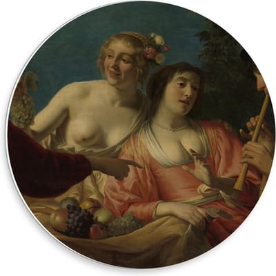 KuijsFotoprint - Schilderij - Oude Meesters Fluitspelende Herder Herderinne. Gerard V Honthorst - Blauw, Bruin En Roze - 30 X 30 Cm