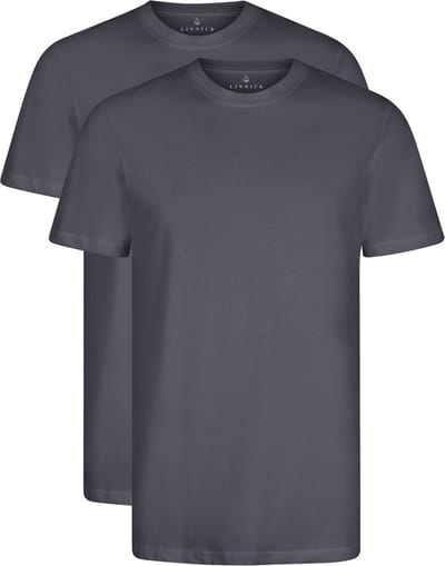 LINNICK Long Fit T-Shirt 2 Pack - Ronde Hals - Korte Mouw - T Shirt Heren - 100% Katoen - Longfit T Shirt Heren - Dark Grey - Maat S - Set van 2