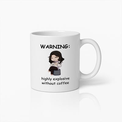 Koffiemok 330ml – "Waarschuwing: Zeer explosief zonder koffie" Schattig Cartoon Design – Grappig Cadeau voor Koffieliefhebbers, Collega’s, Kantoor, Thuis