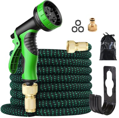 Flexibele Tuinslang 30 Meter - Tuinslang Flexibel - Sproeikop, Opbergtas en Koppelstukken - Uitrekbare Waterslang - Geschikt voor Tuin, Gazon, Autowassen en Buitengebruik - Groen