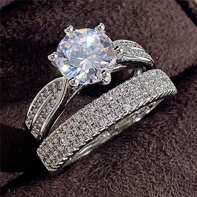 Sterling Zilveren Ringenset voor Dames Luxe Briljante Zirkonia Trouw Verloving Eeuwigheid Sieraden Cadeaus 6 gray