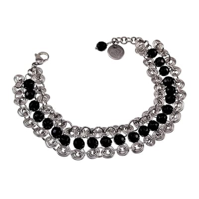 Armband Dames - RVS - Brede Armband met Gefacetteerde Onyx Stenen - Spiralen Armband - Verstelbaar