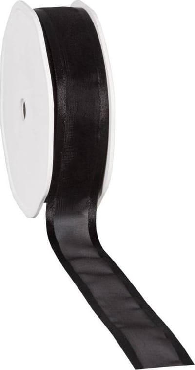 Satin edge Organzalint Zwart – 25 mm × 25 m – Organza