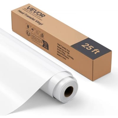 VEVOR Heat Transfer Vinyl (304,8 x 7260 mm), glanzend wit HTV strijkvinylrol, compatibel met snijmachines, voor diverse materialen: T-shirts, kussens, hoeden