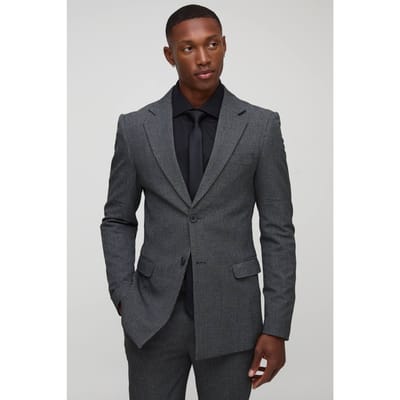 Skinny Fit Prince Of Wales Ruitjesblazer | Black | Size 38