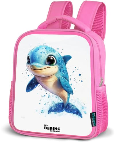 NoBoringSuitcases.com® - Rugzak roze - Schooltas meisjes - Blije dolfijn met waterdruppels op wit - Kinder rugtas meisje - Boekentas kind - Kinderrugzak voor school - Schoolrugzak