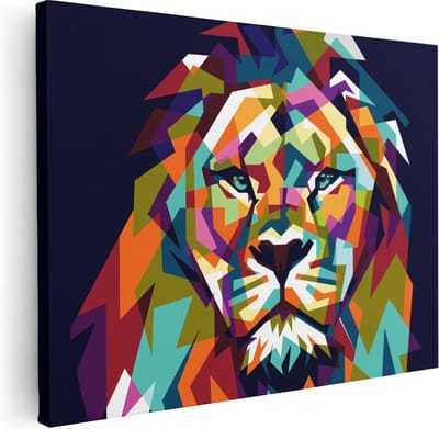 Artaza Canvas Schilderij Leeuwenkop - 40x30 cm - Klein - Muurdecoratie Geometrisch - Wanddecoratie Dieren - Kamer Accessoires Abstract
