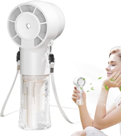 Handventilator - Ventilator Met Waternevel - Draagbare Mini Ventilator - Mist Ventilator - Met Koord - USB Oplaadbaar - 4 Standen - Waaier - Mini Airco - Draadloze Ventilator - Voor Reizen, Thuiskantoor, Camping, Outdoor - Wit