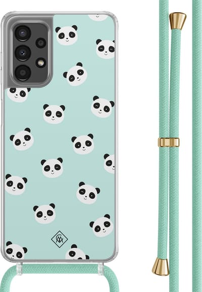Casimoda® hoesje met mintgroen koord - Geschikt voor Samsung A13 4G - Panda Print - Afneembaar koord - TPU/polycarbonaat - Mint