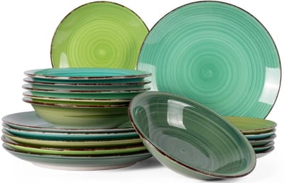 Serviesset Delice Groen 18-delig - Servies Set 6 Personen - Modern Design Aardewerk - Vaatwasser- & Magnetronbestendig