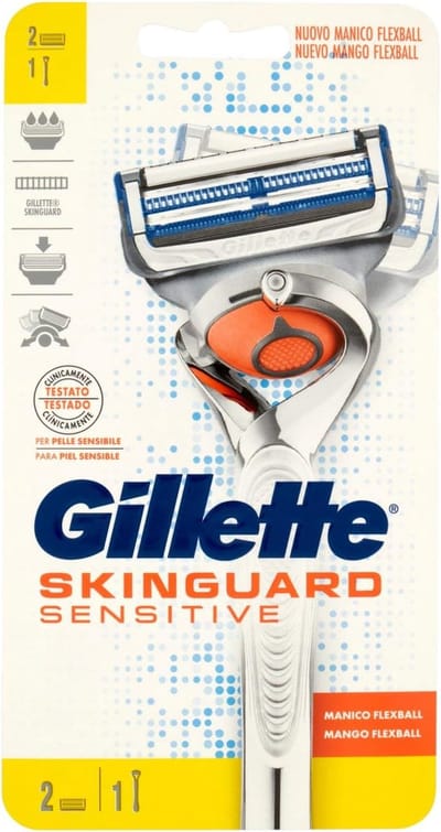 Gillette Skinguard Sensitive Support Flexball + 2 Lames de rasoir