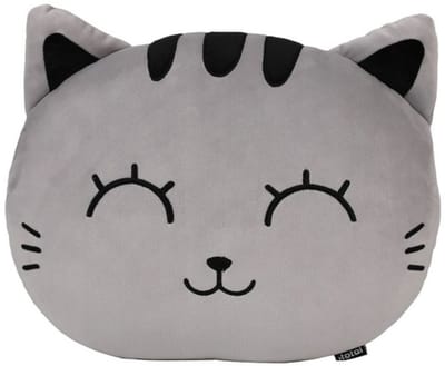 iTotal Home&Gifts Pillow Head 40x30x15cm "GREY CAT" Medium Flat de kat oramje - kinderkussen - kussen Kinderkamer - Fun kussens - Sierkussen- zacht kinderkussen - pluche