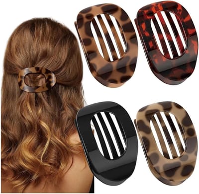 4 Stuks Holle Ovale Platte Haarclips voor Vrouwen - Schildpad & Zwart Glanzende Haarspelden - Anti-slip Sterke Grip Haarclip voor Dik Dun Haar Dagelijks Kantoor Retro Kapsel