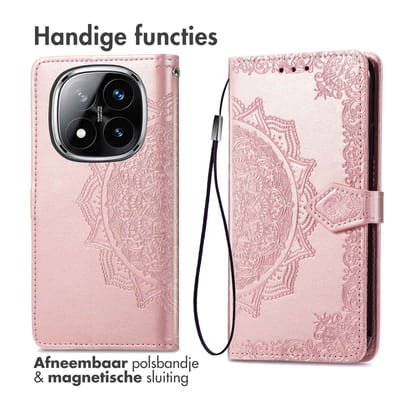 imoshion Hoesje - Geschikt voor Xiaomi Redmi Note 14 Pro Plus 5G - Mandala Bookcase - Rosé Goud