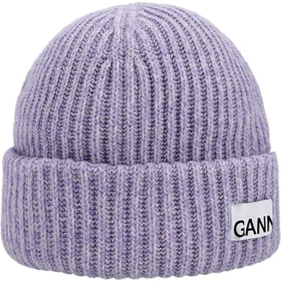 Ganni A6439 233 Logo Patch Gestructureerde Beanie A6439 233 gray