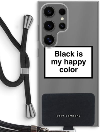 Case Company® - Hoesje met koord geschikt voor Samsung Galaxy S24 Ultra hoesje met Koord - Black is my happy color - Telefoonhoesje met Zwart Koord - Bescherming aan alle Kanten en Over de Schermrand