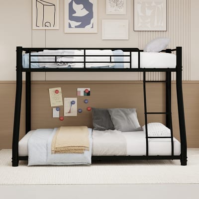 Stapelbed 140x190 cm - kinderbed 90x140 cm - stapelbed metaal - Mat Zwart - Tienerbed - Bedden - Met valbeveiliging - Trap