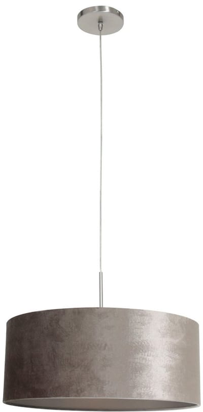 Staalkleurige hanglamp Sparkled Light 8149ST met grijs velours ton kap, metaal, hoogte instelbaar, Ø 50cm, voor binnen, merk Steinhauer