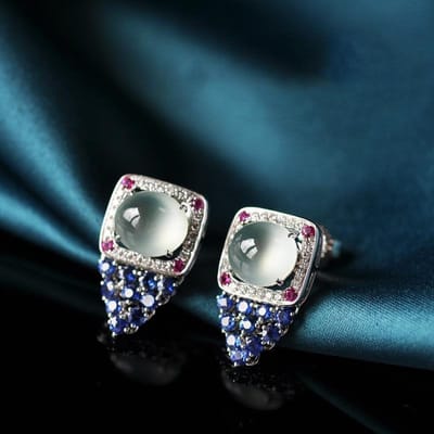 Boucles d'oreilles originales neuves en œuf de glace naturel au diamant et en calcédoine ronde, bijoux élégants de luxe haut de gamme pour femmes gray