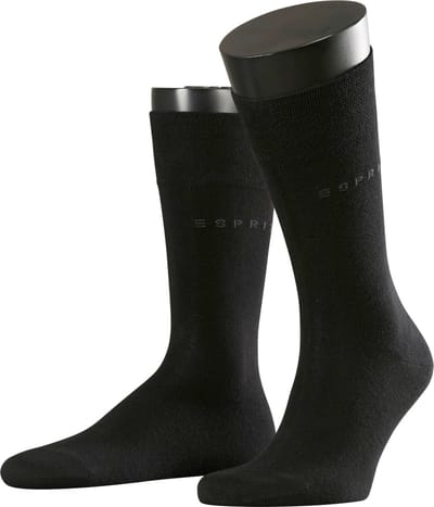 Esprit Basic Easy 2-Pack drukvrije comfort tailleband katoen multipack sokken heren zwart - maat 43-46