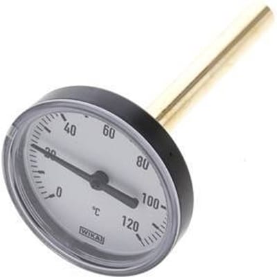 0 tot +120°C Plastic Bimetalen Thermometer 63mm Behuizing 100mm Dompelbuis met Thermowell