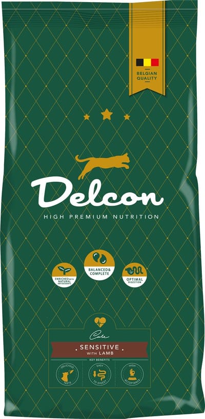 Delcon - High Premium Kattenvoer - Kattenbrokken - Sensitive - voor Katten met spijsverteringsproblemen - met Lam - 1.75kg