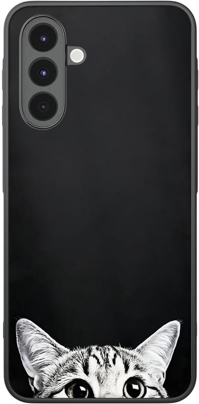 Hoesje geschikt voor Samsung Galaxy A17 - Kat kiekeboe - Zwart - TPU case - Print - Hardcase zwart telefoonhoesje