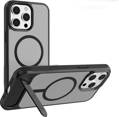 Schokbestendig Harde Pc achterkant / Zachte randen | Geschikt voor: iPhone 16 Pro Max - Back Cover met standaard | Compatibel met MagSafe - zwart