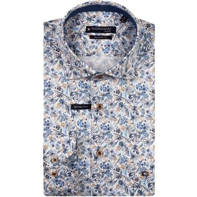 Giordano Overhemd Maggiore Satin Stretch Allover Flower Pattern Optical White-Multi / male