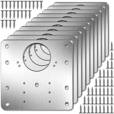 Dailygoody - Scharnierreparatieplaat - Roestvrijstaal - 90x90 mm - Verstevigingsoplossing - 10 Stuks - Geschikt voor Kasten, Tv-kasten, Boekenplanken