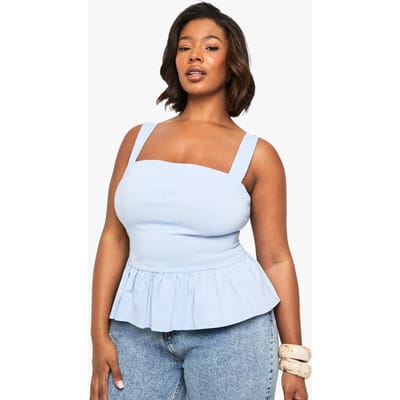 boohoo Dames Plus bengaline peplum top | Poederblauw | Maat: 44