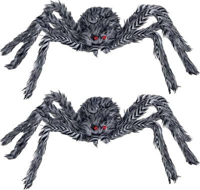 Fiestas horror spin groot - 2x - Halloween decoratie/versiering - grijs - 60 cm- Griezelige thema accessoires
