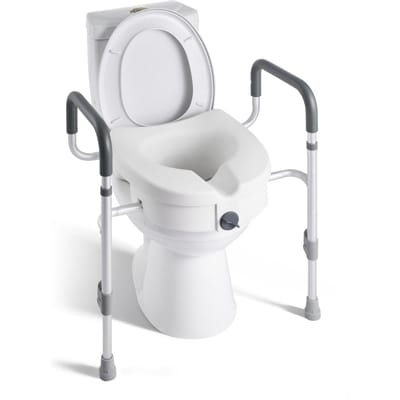 Verhoogd Toiletzitting met Armleuningen, Capaciteit 159 kg, 127 mm Verhoging & Verstelbare Breedte, Verbreed Toiletstoel Verhoger met Handgrepen voor