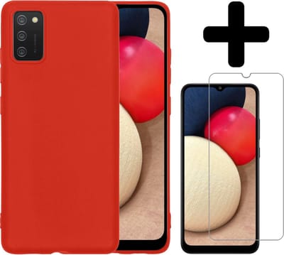 Hoesje - Met Screenprotector - Geschikt voor Samsung Galaxy A03s - Sterk & Shockproof - Back Cover - Siliconen Case - Telefoon Hoes - Telefoonhoesjes - Rood