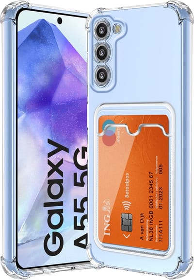 Hoesje Geschikt voor Samsung A55 Hoesje Met Pashouder Siliconen Shockproof Case - Arara Backcover- Transparant