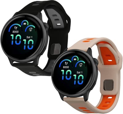kwmobile 2x horlogebandjes geschikt voor Garmin vivoactive 6 / vivomove Trend / Forerunner 55 bandje - Smartwatch bandjes van TPU - Activity tracker horloge band in wit / oranje / zwart / grijs