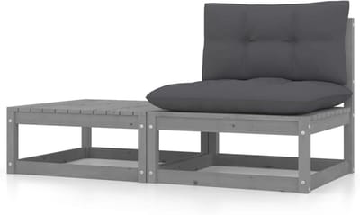 Tuinmeubelset 2-delig - Bank met voetensteun - Buiten Ontspannen - Massief grenenhout - 70x70x67 cm - Grijs
