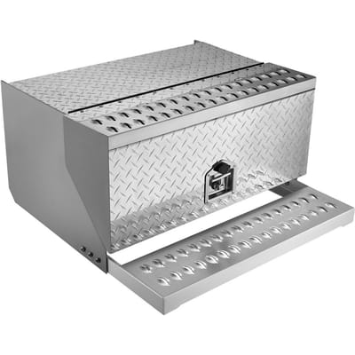 Stap gereedschapskist voor vrachtwagen, 760 x 750 x 400 mm Heavy Duty Aluminium diamantplaat gereedschapskist, Waterdichte cabine-instap opbergdoos met T-handvat slot &