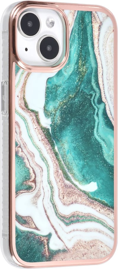 Multimedia & Accessoires Siliconen Marmer Harde Back Cover Case Hoesje geschikt voor Apple iPhone 15 – TPU – Harde Plastic – Groen