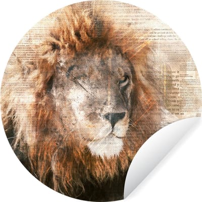 WallCircle® - Behangcirkel 100x100 cm - Muurstickers Leeuw - Krant - Kleuren - Muurcirkel woonkamer - Wandcirkel slaapkamer - Kamer decoratie zelfklevend - Muurdecoratie accessoires XXL