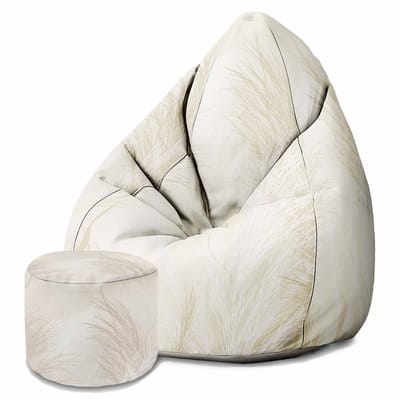 DreamRoots Velvet Zitzak voor Volwassenen – Luxe Beanbag met Voetsteun en Afneembare Hoes – Inclusief Vulling – 80x80x120 cm - Beige Warm Pampas Grass