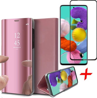 Hoesje geschikt voor Samsung A51 en Screenprotector - Book Case Spiegel + Screenprotector Full - Roségoud