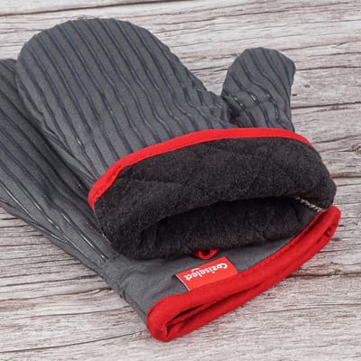 Ovenwanten en pannenlappen, set hittebestendige pannenhandschoenen, siliconen, anti-slip design, geschikt voor koken, bakken, grillen