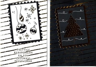 10 Luxe Kerst- en Nieuwjaarskaarten - 11,5x16,5cm - Foliebedrukking - 2 motieven - Gevouwen kaarten met enveloppen