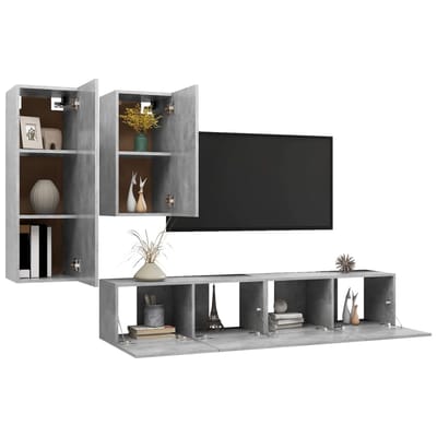 vidaXL - 4-delige - Tv-meubelset - bewerkt - hout - betongrijs