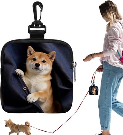 Hondentraining Tas - Snack Dispenser - Hondentraining Buiten - Handsfree Gemak - 15 x 14 x 3 cm - Puppy Print