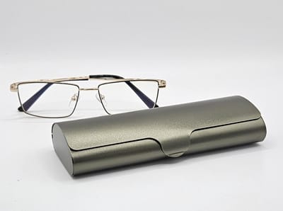 Aluminium grijze brillenkoker, harde slijtvaste praktische brillendoos van hoge kwaliteit / grijze metalen koker / brillenkoker / geweldig cadeau / boîte / Aland optiek / hard case / harde hoes van metaal / brillenetui / doos / etui