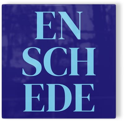 Tegeltje Enschede - donkerblauw lichtblauw - tegeltje stad - tegeltje met tekst